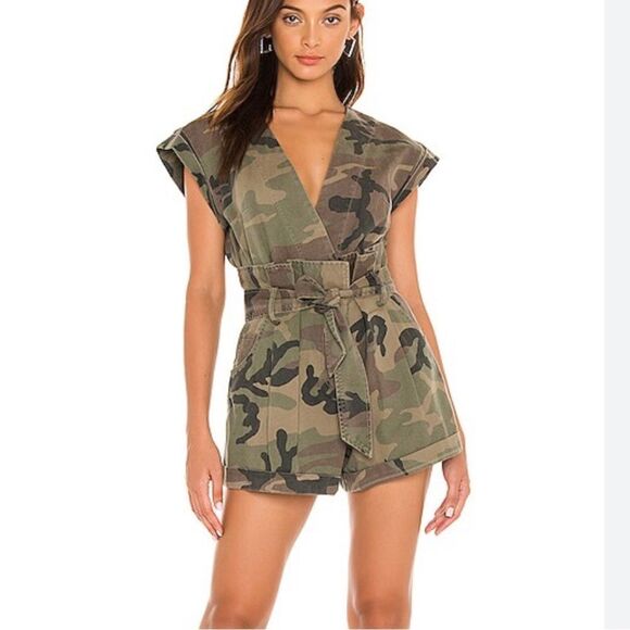 Marissa Webb Dixon Paper Bag Vintage Washed Camo Romper | Size 4 - Picture 1 of 11